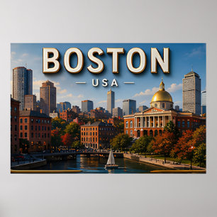 Boston Historic Waterfront and Skyline Poster