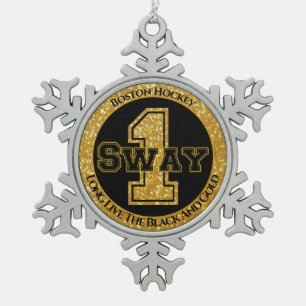 Boston Hockey Sway 1 Snowflake Pewter Christmas Ornament