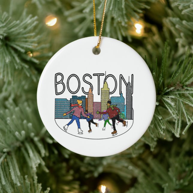 Boston Ice Skating Personalise The Back Ceramic Ornament (Tree)