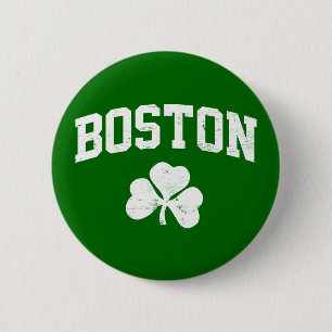 boston irish st patrick's shamrock clover southi 6 cm round badge