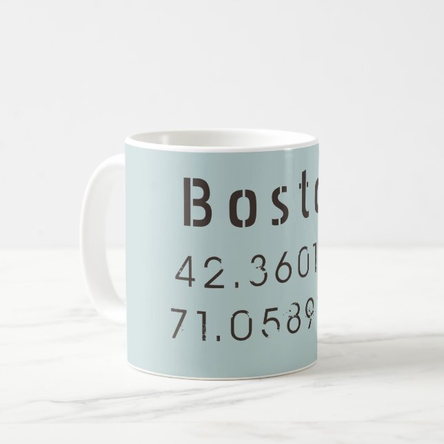 Boston Latitude & Longitude Coffee Mug (Front Left)