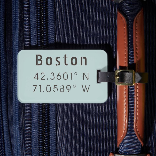 Boston Latitude & Longitude Luggage Tag (Front Insitu 4)