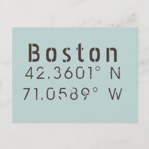 Boston Latitude & Longitude Postcard