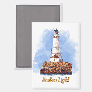 Boston Light Lighthouse Watercolor - Massachusetts Magnet