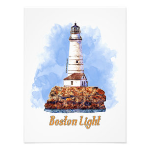 Boston Light Lighthouse Watercolor - Massachusetts Photo Print