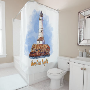 Boston Light Lighthouse Watercolor - Massachusetts Shower Curtain