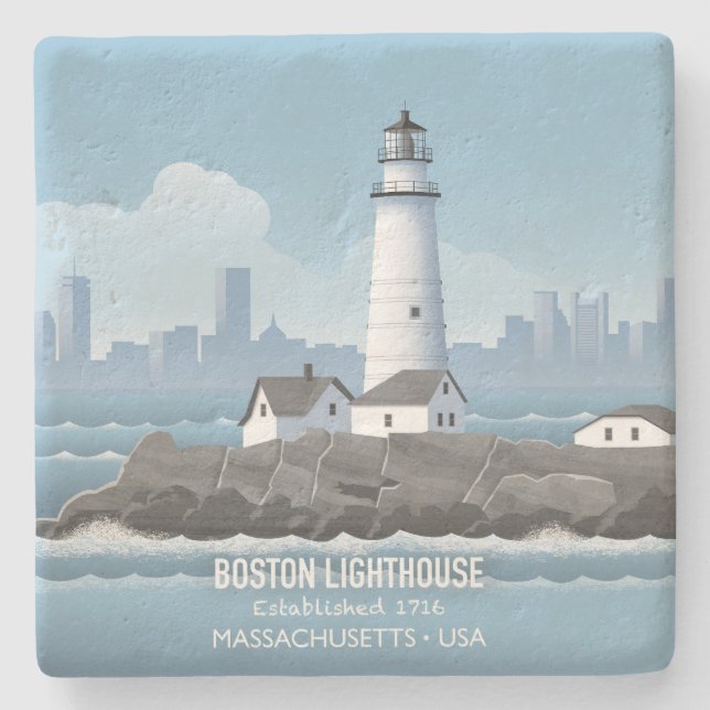 Boston Lighthouse Stone Coaster (Front)