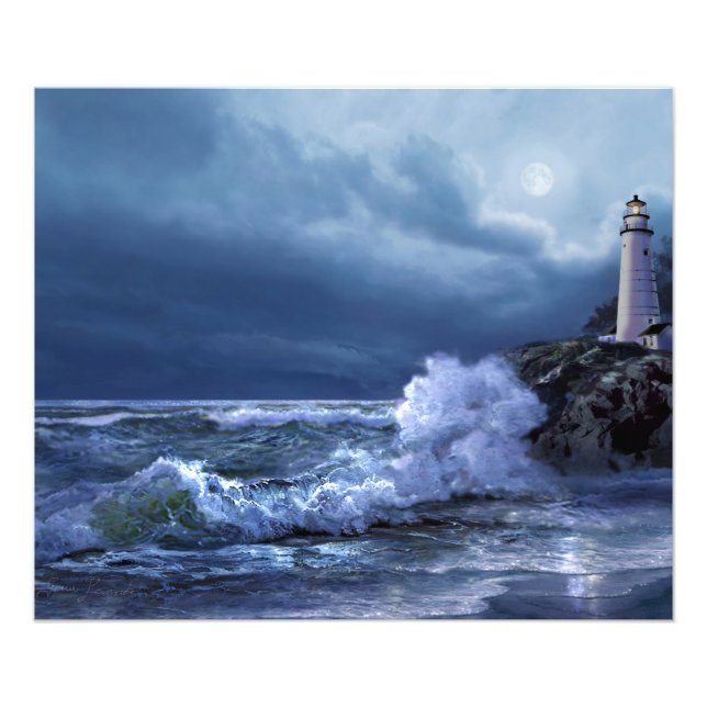 Boston lighthouse under the moonlight art print (Front)