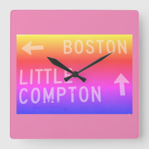 Boston, Little Compton, RI Rainbow Sign Square Wall Clock
