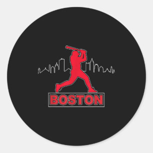 Boston Lovers Skyline Retro Baseball Heartbeat Men Classic Round Sticker