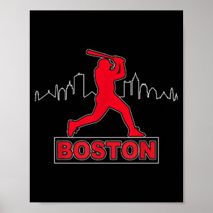 Boston Lovers Skyline Retro Baseball Heartbeat Men Poster