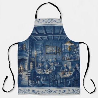 Boston MA  1700’s Coffee House Delft Blue Art Apron