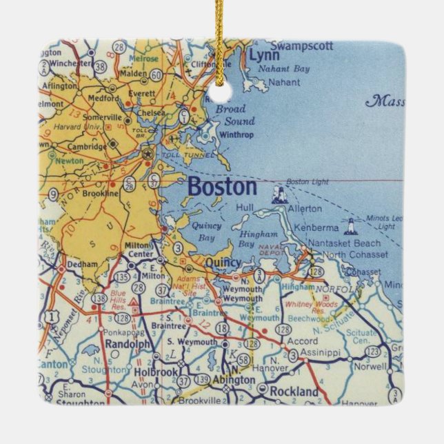 Boston MA Classic Map Ceramic Ornament (Back)