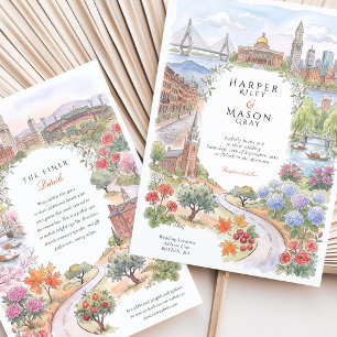 Boston MA Freedom Trail Swan Boats Fenway Wedding Invitation