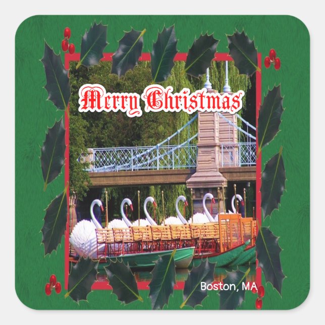Boston, MA - Merry Christmas Square Sticker (Front)