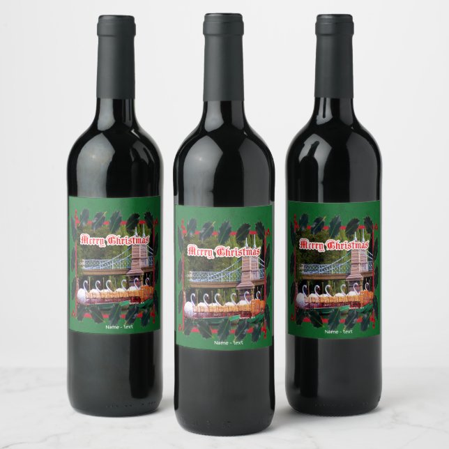 Boston, MA - Merry Christmas Wine Label (Bottles)