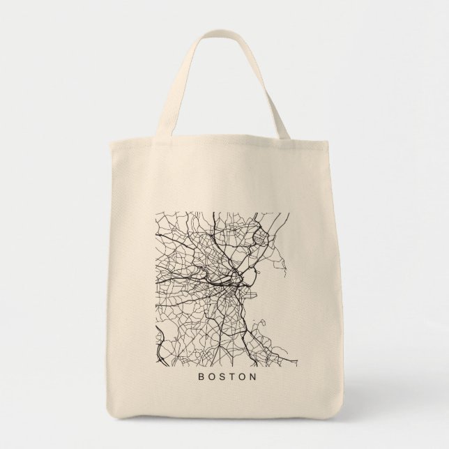 Boston MA Minimalist City Street Map Dark Design Tote Bag (Front)