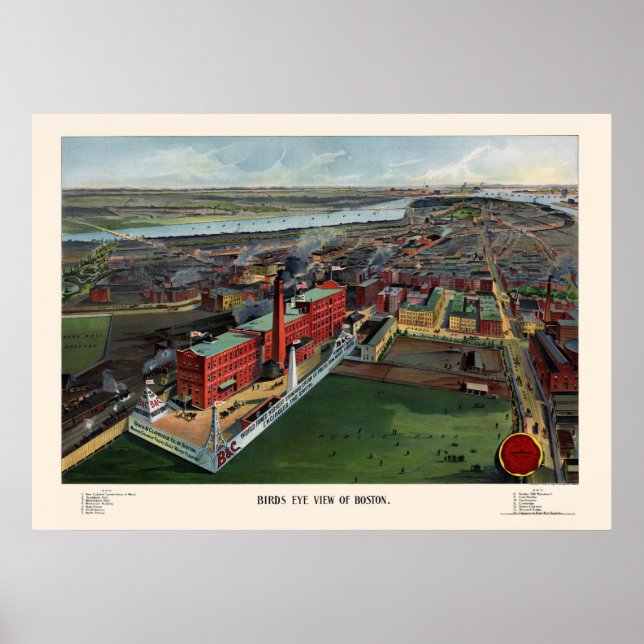 Boston, MA Panoramic Map - 1902 Poster (Front)