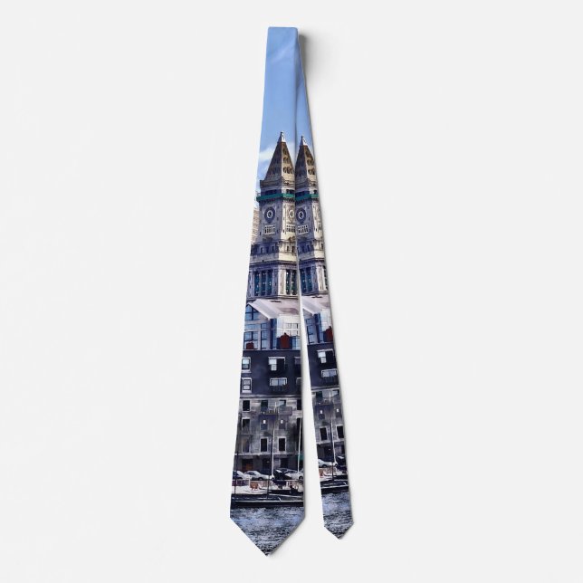 Boston MA - Skyline With Custom House Tower Tie (Front)