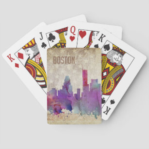 Boston, MA   Watercolor City Skyline Playing Cards
