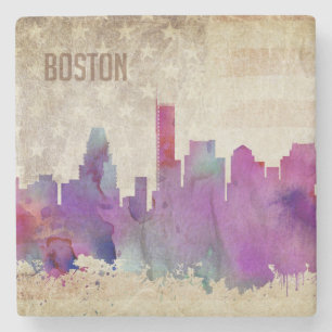 Boston, MA   Watercolor City Skyline Stone Coaster