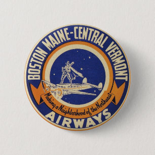 Boston Maine-Central Vermont Airways Logo 6 Cm Round Badge