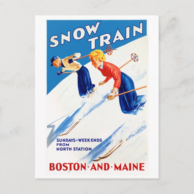Boston Maine Vintage Travel Poster Restored Postcard (Front)