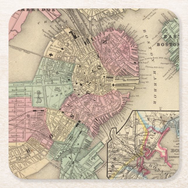 Boston Map by Mitchell Square Paper Coaster (Front)