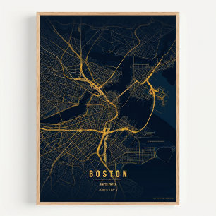 Boston Map Gold Print Massachusetts City Wall Art