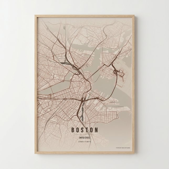 Boston Map Rustic Print Massachusetts City Wallart (Creator Uploaded)