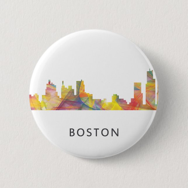 BOSTON MASS. SKYLINE WB1- 6 CM ROUND BADGE (Front)