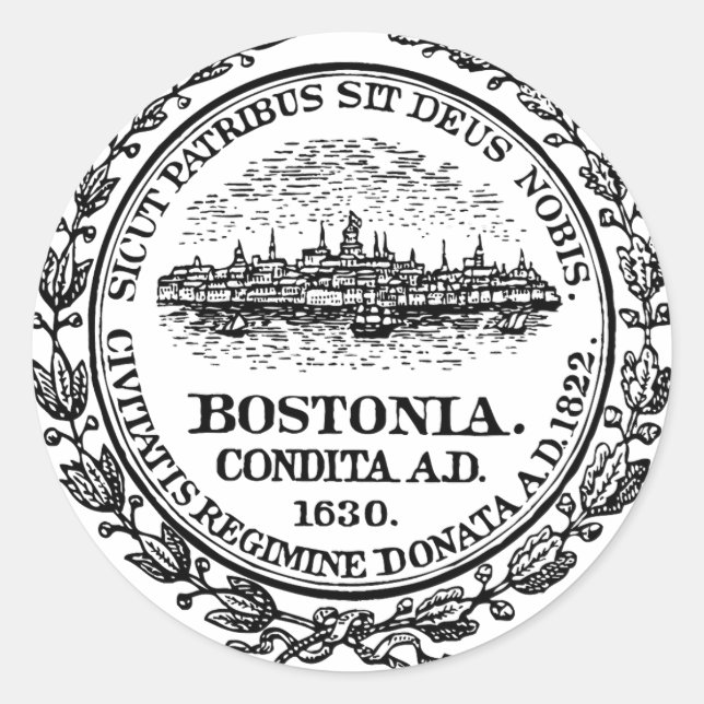 Boston Massachetts City Seal Round Sticker (Front)