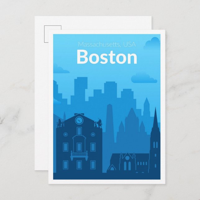 Boston Massachuset USA Vintage Travel Illustration Postcard (Front/Back)