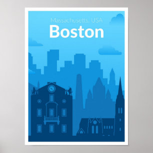 Boston Massachuset USA Vintage Travel Illustration Poster