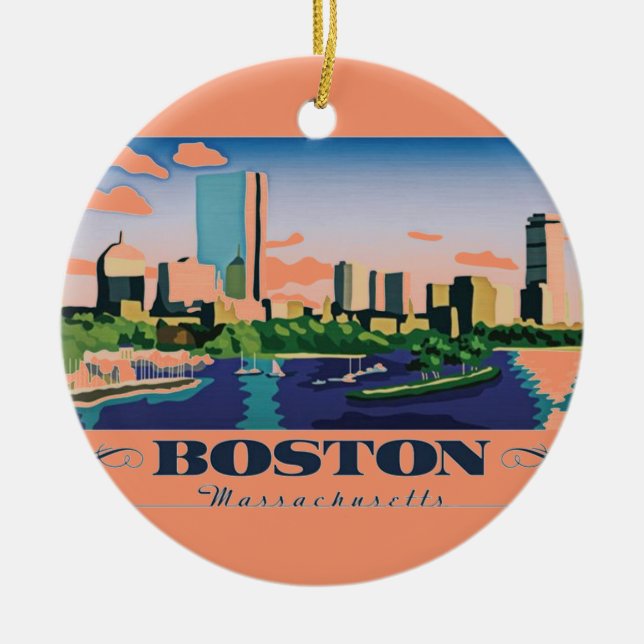 Boston, Massachusetts Ceramic Tree Decoration (Front)