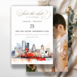 Boston Massachusetts City Scape Photo Wedding Save The Date
