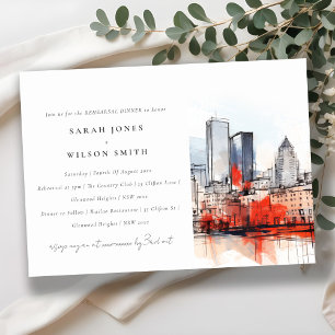 Boston Massachusetts City Scape Rehearsal Dinner Invitation