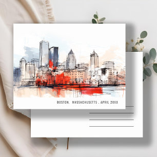 Boston Massachusetts City Scape Watercolor Wedding Postcard