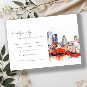 Boston Massachusetts City Scape Watercolor Wedding RSVP Card