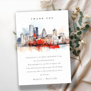 Boston Massachusetts City Scape Watercolor Wedding Thank You Card