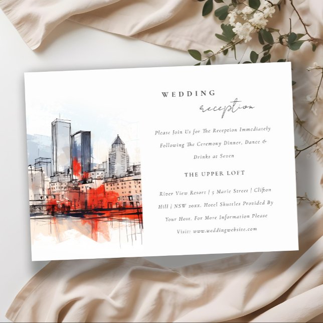 Boston Massachusetts City Scape Wedding Reception Enclosure Card (Creator Uploaded)
