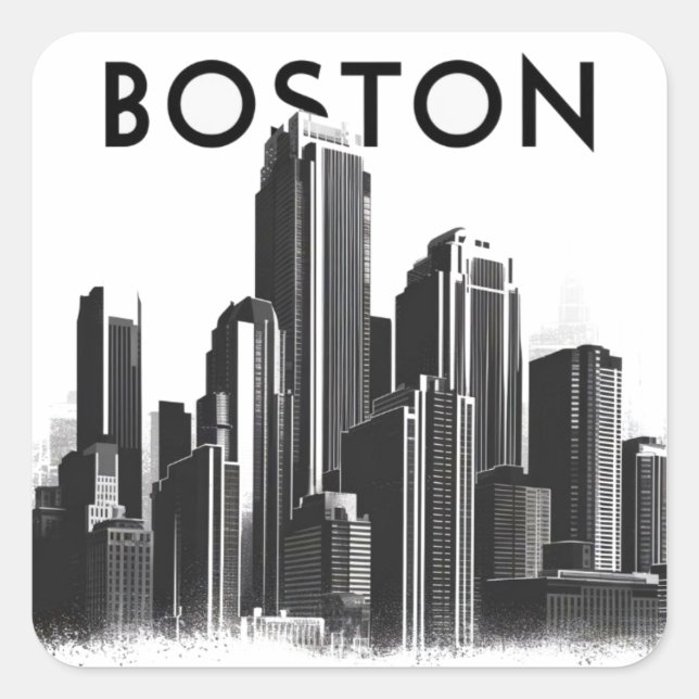 Boston Massachusetts City Skyline, Boston City Art Square Sticker (Front)