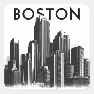 Boston Massachusetts City Skyline, Boston City Art Square Sticker
