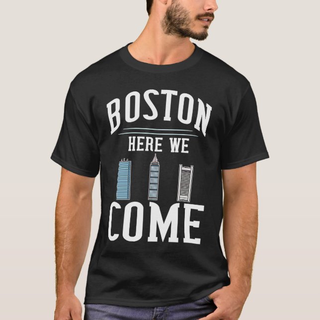 Boston Massachusetts City Skyline Map Travel T-Shirt (Front)