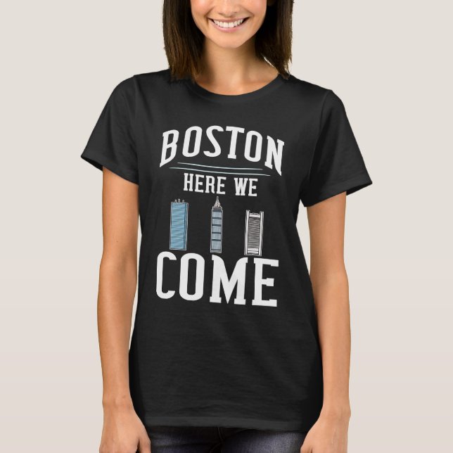 Boston Massachusetts City Skyline Map Travel T-Shirt (Front)
