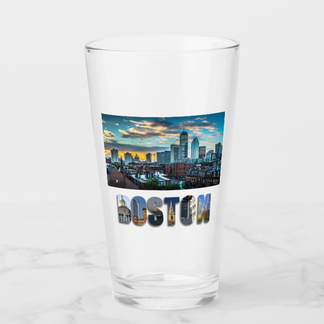 Boston Massachusetts City Skyline Photo Beer Pint Glass (Front)