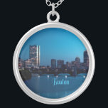 Boston Massachusetts City Skyline Silver Plated Necklace<br><div class="desc">Boston the capital of beautiful Massachusetts,  one of the oldest cities in the USA.  City skyline at night</div>
