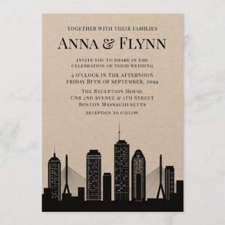 Boston Massachusetts City Skyline Wedding Party Invitation