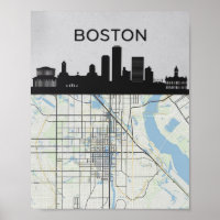 Boston Massachusetts City Skyline With Map