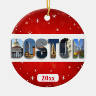 Boston Massachusetts City Travel Photos Christmas Ceramic Ornament